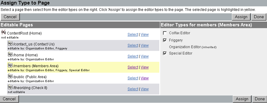 Assigning editor types to pages