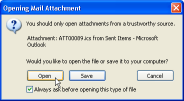 Adding a iCalendar attachment to Outlook
