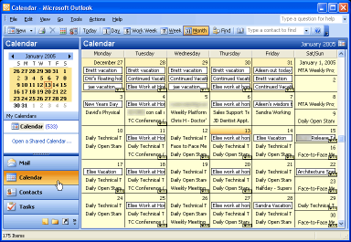 Outlook calendar view